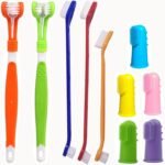 10 Pack Pet Dog Toothbrush, 2 Triple Head Pet Toothbrushes 3 Double Head Tooth Brush 5 Pack Finger Rubber Toothbrushes, Multi-Angle Dental Cleaning Brushes for Dog Cat Oral Dental Health
