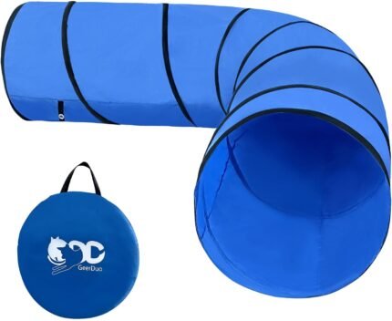 10FT Dog Agility Tunnel - Tear-Resistant Oxford Cloth Training Tunnel for All Breeds, Indoor/Outdoor Use with 4 Stakes & Carry Bag(Blue)