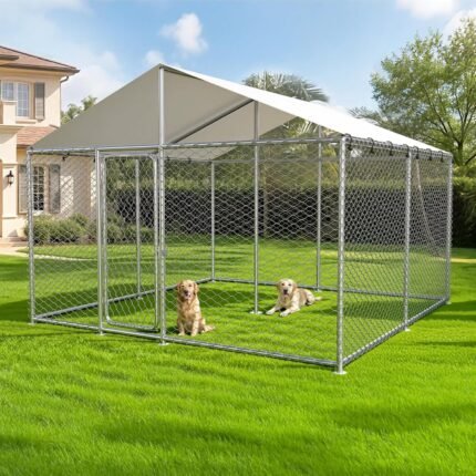 10x10x7.1 FT Large Outdoor Dog Kennel Outside, Heavy Duty Dog Run Enclosure