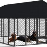 10x14FT Outdoor Dog Kennel with Roof and Feeding Door