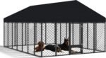 10x14FT Outdoor Dog Kennel with Roof and Feeding Door