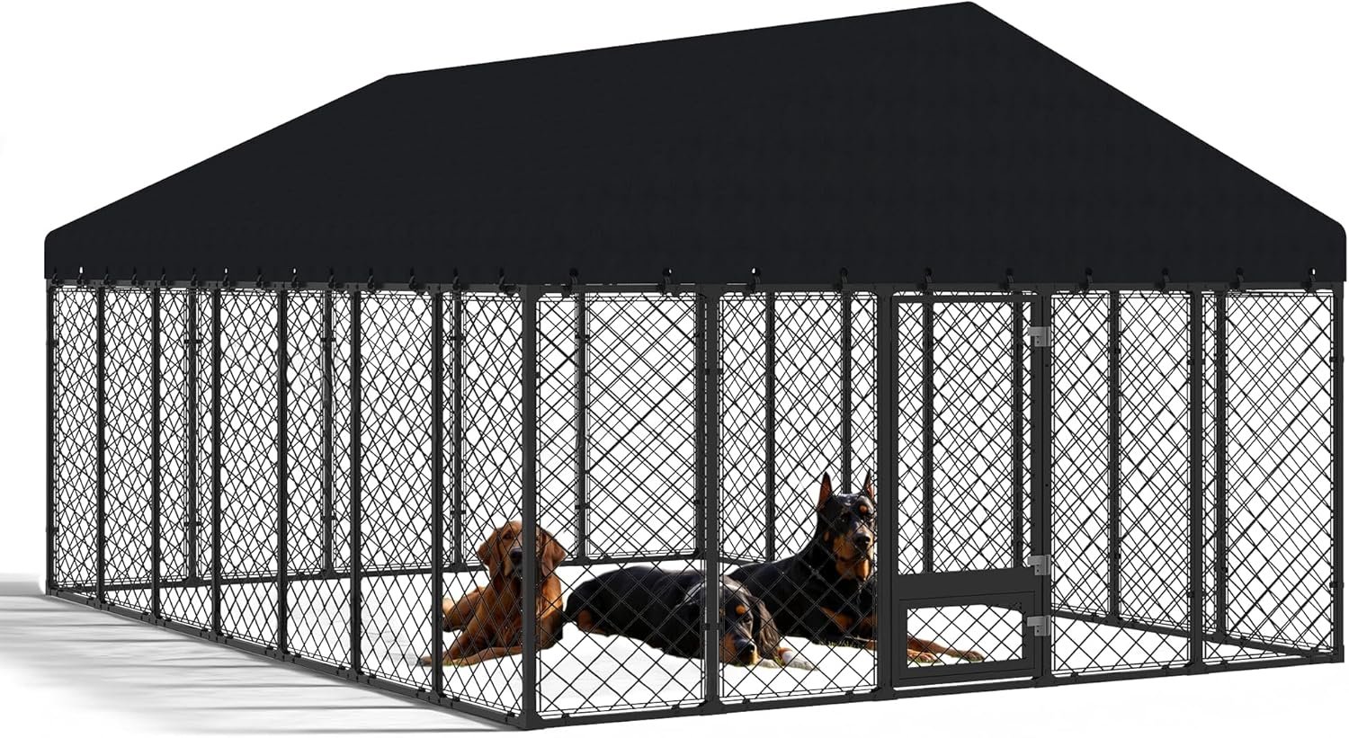 10x14FT Outdoor Dog Kennel with Roof and Feeding Door 10x14FT Outdoor Dog Kennel with Roof and Feeding Door