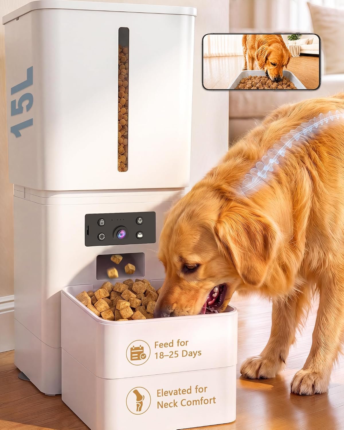 15L Automatic Dog Feeder Large Breed: 63 Cup Capacity for Kibble up to 22mm 15L Automatic Dog Feeder Large Breed: 63 Cup Capacity for Kibble up to 22mm