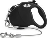 16ft Retractable Dog Leash for Large Breed Dogs up to 110 lbs with a Detachable Chew Proof Extender Wire Ropes (Black L)