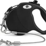 16ft Retractable Dog Leash for Large Breed Dogs up to 110 lbs with a Detachable Chew Proof Extender Wire Ropes (Black L)