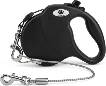 16ft Retractable Dog Leash for Large Breed Dogs up to 110 lbs with a Detachable Chew Proof Extender Wire Ropes (Black L)