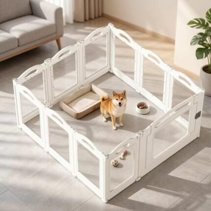 Foldable Clear Acrylic Dog Playpen with Door, 23.6" Acrylic Puppy Playpen, Easy Assemble Indoor Pet Fence with White Frame, Clear Dog Playpen for Puppies & Animal