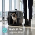 SportPet Airline Compliant Small 24" Travel Dog Kennel - Durable Plastic Airline Pet Carrier (No Wheels) & Food Bowls, Collapsible Indoor/Outdoor Dog Kennel, Dogs up to 21" L & 13" H - Dark Gray - Image 5