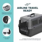 SportPet Airline Compliant Small 24" Travel Dog Kennel - Durable Plastic Airline Pet Carrier (No Wheels) & Food Bowls, Collapsible Indoor/Outdoor Dog Kennel, Dogs up to 21" L & 13" H - Dark Gray - Image 6