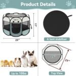 Siedihit Dog Cat Playpen, Puppy Pet Playpen Indoor for Small Dog Crate Tent Cage Outdoor, Portable Pop Up Dogs Enclosure Kennel with Carrying Case for Dogs/Cats/Rabbits(Grey, Small - Image 3