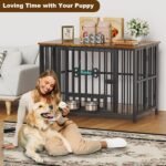 Easycom Foldable Dog Crate Furniture for Large Dogs, Rustic Brown (DC108) - Image 7