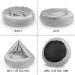 JOEJOY Small Dog Bed Cat Bed with Hooded Blanket, Cozy Cuddler Luxury Puppy Pet Bed, Donut Round Calming Anti-Anxiety Dog Burrow Cave Bed - Anti-Slip Bottom and Machine Washable 23 inch - Image 7