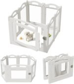 Foldable Clear Acrylic Dog Playpen with Door, 23.6" Acrylic Puppy Playpen, Easy Assemble Indoor Pet Fence with White Frame, Clear Dog Playpen for Puppies & Animal (White, 23.6‘H, 6 Panels + 1 Door)
