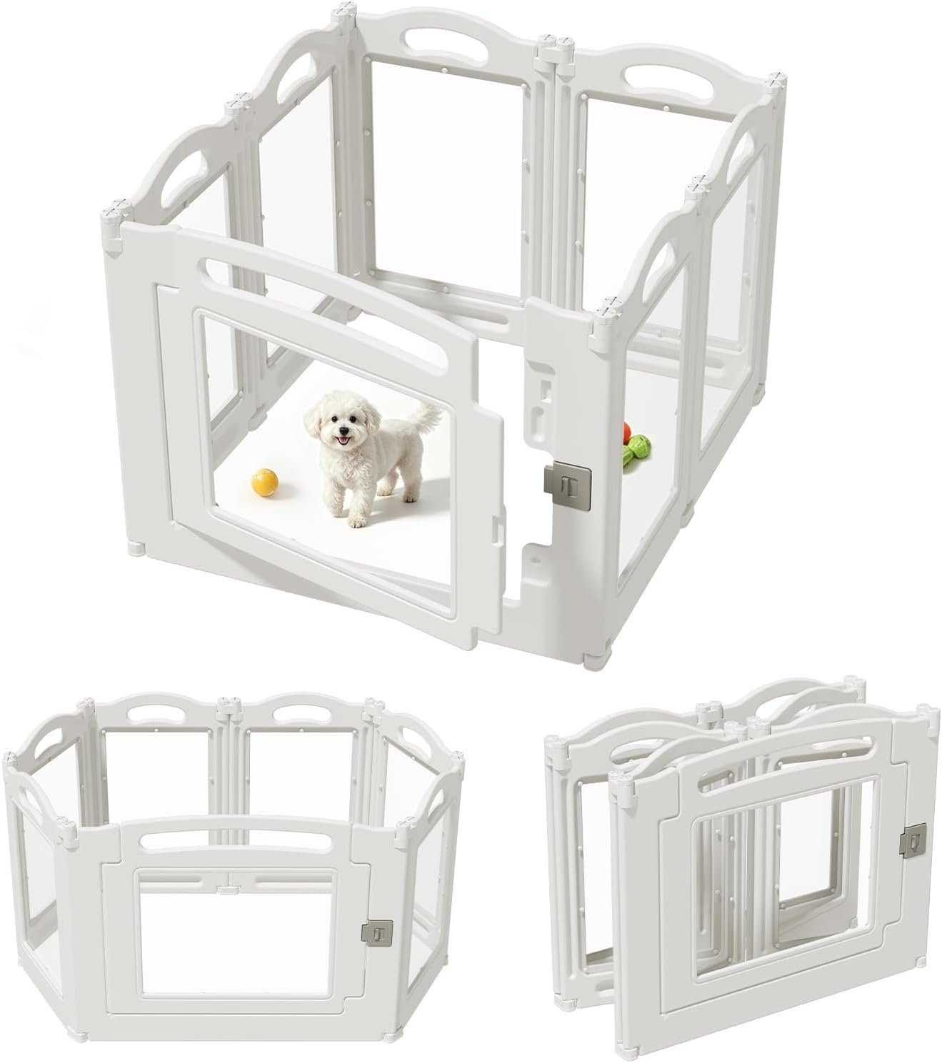 Foldable Clear Acrylic Dog Playpen with Door, 23.6″ Acrylic Puppy Playpen, Easy Assemble Indoor Pet Fence with White Frame, Clear Dog Playpen for Puppies & Animal (White, 23.6‘H, 6 Panels + 1 Door) Foldable Clear Acrylic Dog Playpen with Door, 23.6″ Acrylic Puppy Playpen, Easy Assemble Indoor Pet Fence with White Frame, Clear Dog Playpen for Puppies & Animal (White, 23.6‘H, 6 Panels + 1 Door)