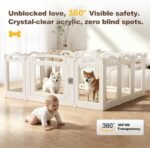Foldable Clear Acrylic Dog Playpen with Door, 23.6" Acrylic Puppy Playpen, Easy Assemble Indoor Pet Fence with White Frame, Clear Dog Playpen for Puppies & Animal (White, 23.6‘H, 6 Panels + 1 Door) - Image 4