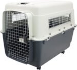 SportPet Airline Compliant XX-LARGE 39" Travel Dog Kennel-Durable Plastic Airline Pet Carrier w/ Removable Wheels & Food Bowls, Collapsible Indoor/Outdoor Dog Kennel, Dogs up to 36"L & 27"H-Cream/Gray - Image 3