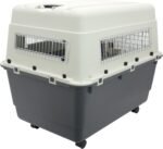 SportPet Airline Compliant XX-LARGE 39" Travel Dog Kennel-Durable Plastic Airline Pet Carrier w/ Removable Wheels & Food Bowls, Collapsible Indoor/Outdoor Dog Kennel, Dogs up to 36"L & 27"H-Cream/Gray - Image 4