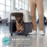 SportPet Airline Compliant XX-LARGE 39" Travel Dog Kennel-Durable Plastic Airline Pet Carrier w/ Removable Wheels & Food Bowls, Collapsible Indoor/Outdoor Dog Kennel, Dogs up to 36"L & 27"H-Cream/Gray - Image 7