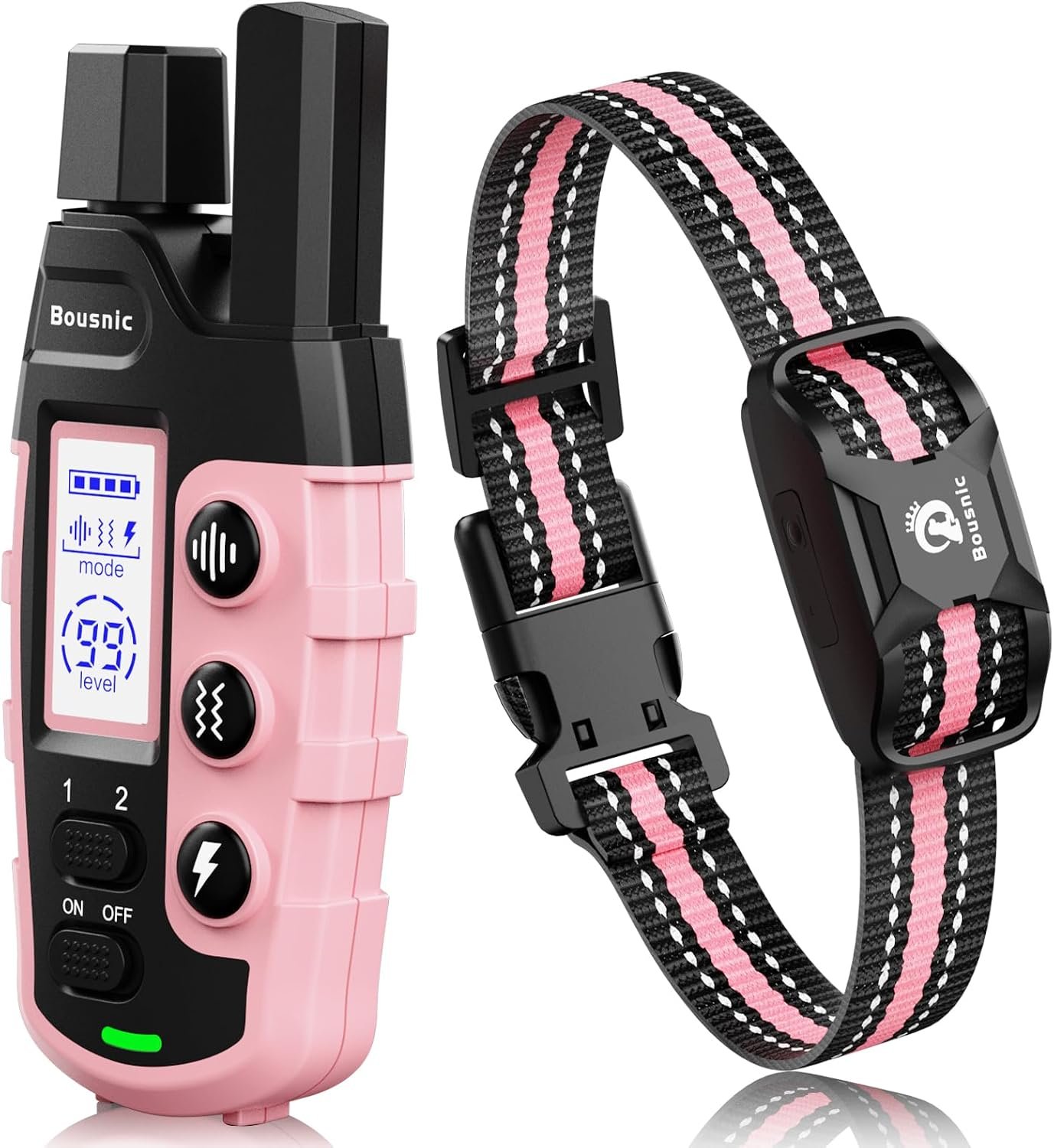 Bousnic Dog Shock Collar – 3300Ft Dog Training Collar with Remote for 5-120lbs Small Medium Large Dogs Rechargeable Waterproof e Collar with Beep (1-8), Vibration(1-16), Safe Shock(1-99) (LightPink) Bousnic Dog Shock Collar – 3300Ft Dog Training Collar with Remote for 5-120lbs Small Medium Large Dogs Rechargeable Waterproof e Collar with Beep (1-8), Vibration(1-16), Safe Shock(1-99) (LightPink)