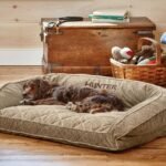 Orvis ComfortFill-Eco Couch Dog Bed – Plush Three-Sided Bolster with ComfortFill-Eco Cushion, Quilted Cover, Zip-Off & Machine Washable, Brown Tweed – Small