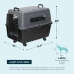 SportPet Airline Compliant LARGE 31.5" Travel Dog Kennel- Durable Plastic Airline Pet Carrier w/ Removable Wheels & Food Bowls, Collapsible Indoor/Outdoor Dog Kennel, Dogs up to 28"L & 20"H-Dark Gray - Image 3