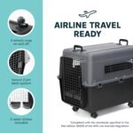 SportPet Airline Compliant LARGE 31.5" Travel Dog Kennel- Durable Plastic Airline Pet Carrier w/ Removable Wheels & Food Bowls, Collapsible Indoor/Outdoor Dog Kennel, Dogs up to 28"L & 20"H-Dark Gray - Image 6