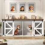 jiteentarou87In Farmhouse Dog Crate TV Stand, Wooden Dog Kennel Furniture with Sliding Metal Mesh Barn Door, Large Dog Crate Furniture for 2 Dogs, Solid Metal Tube & 2 Lockable Doors, White & Brown - Image 6