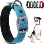 PetiFine Dog Collars for Medium Dogs, Neoprene Padded and Adjustable, Reflective Wide Heavy Duty Pet Collars with Durable Metal Belt Buckle for Walking, Blue, M