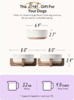 LE TAUCI PET Ceramic Dog Bowls for Medium Small Dogs - 4 Cup Medium Dog Food and Water Bowls with Wood Stand, Cute Pet Dishes Set of 2, Lines+Dot - Image 3