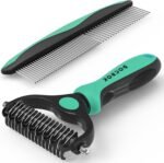 Docrok Pet Grooming Brush and Metal Comb Combo for Dogs & Cats, Green