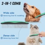Docrok Pet Grooming Brush and Metal Comb Combo for Dogs & Cats, Green - Image 3