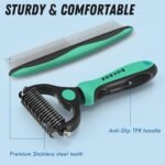 Docrok Pet Grooming Brush and Metal Comb Combo for Dogs & Cats, Green - Image 6