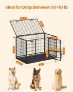 Feandrea 48" Heavy-Duty Dog Crate, Convenient Feeding Door, Double Doors - Image 3