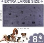 Chumia 8 Pcs Dog Towel for Drying, 55 x 28 Inch, Dog Paw and Bone, Gray - Image 6
