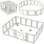 Foldable Clear Acrylic Dog Playpen with Door, 23.6″ Acrylic Puppy Playpen, Easy Assemble Indoor Pet Fence with White Frame, Clear Dog Playpen for Puppies & Animal (White, 23.6‘H, 16 Panels + 1 Door)