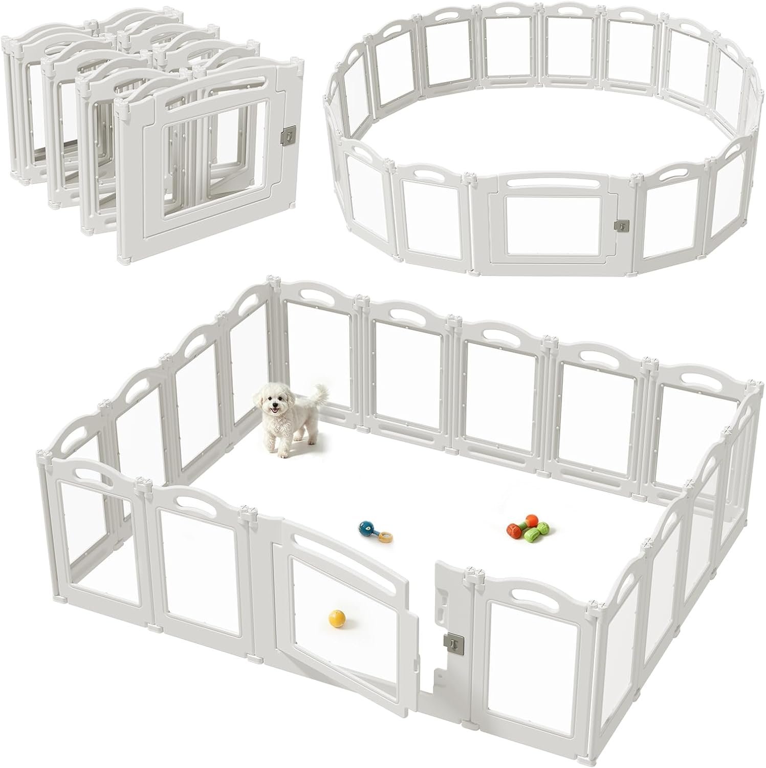 Foldable Clear Acrylic Dog Playpen with Door, 23.6″ Acrylic Puppy Playpen, Easy Assemble Indoor Pet Fence with White Frame, Clear Dog Playpen for Puppies & Animal (White, 23.6‘H, 16 Panels + 1 Door) Foldable Clear Acrylic Dog Playpen with Door, 23.6″ Acrylic Puppy Playpen, Easy Assemble Indoor Pet Fence with White Frame, Clear Dog Playpen for Puppies & Animal (White, 23.6‘H, 16 Panels + 1 Door)