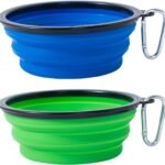 Dog Bowl Pet Collapsible Bowls, 2 Pack Collapsible Dog Water Bowls for Cats Dogs, Portable Pet Feeding Watering Dish for Walking Parking Traveling with 2 Carabiners (Blue+Green, Medium)