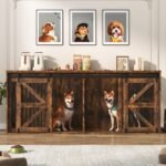 jiteentarou87In Farmhouse Dog Crate TV Stand, Wooden Dog Kennel Furniture with Sliding Metal Mesh Barn Door, Large Dog Crate Furniture for 2 Dogs, Solid Metal Tube & 2 Lockable Doors, Rustic Brown - Image 5