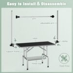 Lyromix 36'' Stainless Steel Pet Dog Grooming Table, Arm/Noose/Tray, Black - Image 2