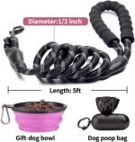 COOYOO 2 Pack Dog Leash 5 FT Heavy Duty - Comfortable Padded Handle - Reflective Dog Leash for Medium Large Dogs with Collapsible Pet Bowl - Image 4