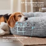 JOLLYVOGUE Calming Dog Bed Medium Size Dog, 31in Donut Washable Medium Pet Bed, Anti-Slip & Anti-Anxiety Fluffy Faux Fur Round Dogs Bed, Fits up to 45 lbs Pets (Smoke Grey) - Image 3