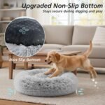 JOLLYVOGUE Calming Dog Bed Medium Size Dog, 31in Donut Washable Medium Pet Bed, Anti-Slip & Anti-Anxiety Fluffy Faux Fur Round Dogs Bed, Fits up to 45 lbs Pets (Smoke Grey) - Image 5