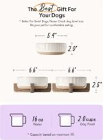 LE TAUCI PET Ceramic Dog and Cat Bowl Set with Acacia Wood Stand - 2 Cup Weighted Non-Slip Food and Water Bowls for Small Dogs & Cats, Lines + Dot - Image 3
