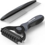 Docrok Pet Grooming Brush and Metal Comb Combo for Dogs & Cats, Gray