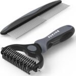 Docrok Pet Grooming Brush and Metal Comb Combo for Dogs & Cats, Gray