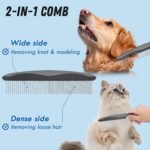 Docrok Pet Grooming Brush and Metal Comb Combo for Dogs & Cats, Gray - Image 3