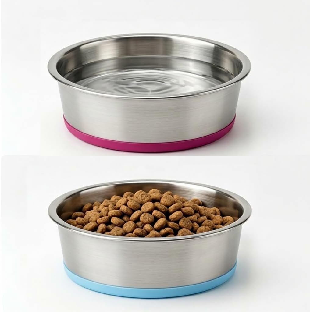 2 Pack Deep Stainless Steel Non-Skid Dog and Food Bowls, Each Holds Up to 4 Cups 2 Pack Deep Stainless Steel Non-Skid Dog and Food Bowls, Each Holds Up to 4 Cups
