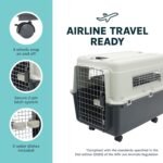 SportPet Airline Compliant LARGE 31.5" Travel Dog Kennel-Durable Plastic Airline Pet Carrier w/ Removable Wheels & Food Bowls, Collapsible Indoor/Outdoor Dog Kennel, Dogs up to 28"L & 20"H-Cream/Gray - Image 6