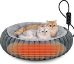 INVENHO Heated Cat Beds for Indoor Cats and Small Dogs, 24" Cozy Donut Heated Pet Bed with Timer & Temp Adjustable, Removable Waterproof Electric Warming Bed for Indoor Cat