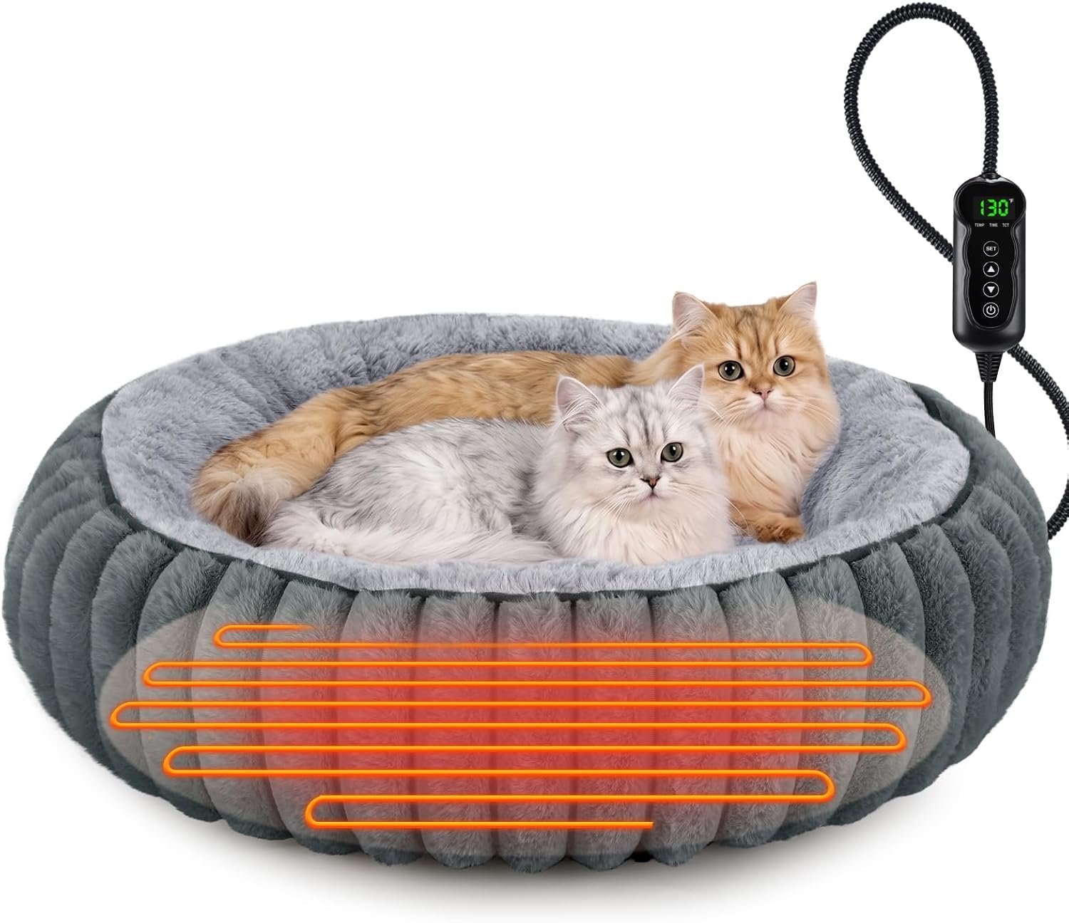 INVENHO Heated Cat Beds for Indoor Cats and Small Dogs, 24″ Cozy Donut Heated Pet Bed with Timer & Temp Adjustable, Removable Waterproof Electric Warming Bed for Indoor Cat INVENHO Heated Cat Beds for Indoor Cats and Small Dogs, 24″ Cozy Donut Heated Pet Bed with Timer & Temp Adjustable, Removable Waterproof Electric Warming Bed for Indoor Cat